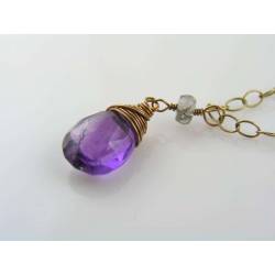 Solid Real Bronze Necklace, Amethyst