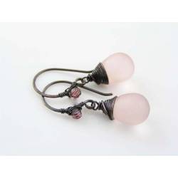 Wire Wrapped Earrings, Pink and Black