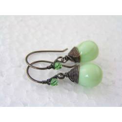 Wire Wrapped Light Green Earrings