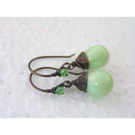 Wire Wrapped Light Green Earrings