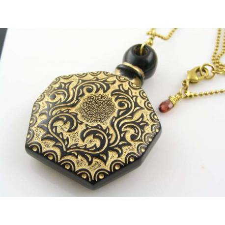 Perfume Bottle Necklace with Garnet