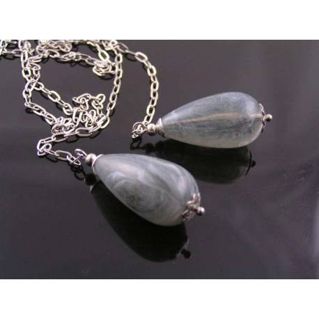 Grey Drop Silver Scarf Necklace