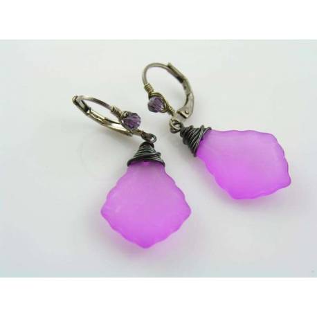 Hot Pink Earrings, Wire Wrapped Baroque Drops