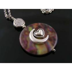 Colourful Shell Pendant with Moon and Heart Necklace