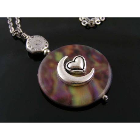 Colourful Shell Pendant with Moon and Heart Necklace