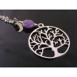 Tree of Life Necklace with Purple Amethyst Moon