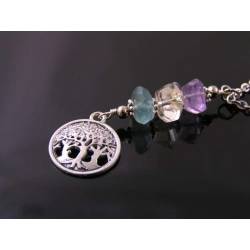 Amethyst, Lemon Quartz and Fluorite Tree Necklace