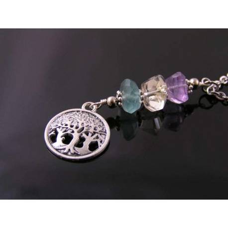 Amethyst, Lemon Quartz and Fluorite Tree Necklace