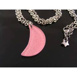 Pink Glitter Moon Necklace