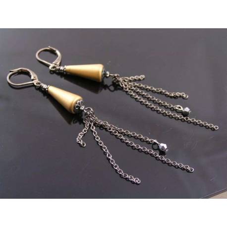 Gold and Black Chain Dangling Earrings