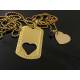 Matching Couple Necklaces, Dog Tag and Heart, Brass