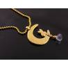 Cat in Moon with Blue Topaz Necklace