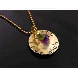 'Live each day' Hand Stamped Pendant with Gorgeous Gemstones, Citrine, Amethyst and Peridot