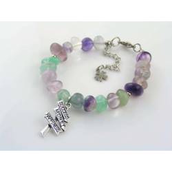 Fluorite Bracelet with Inspirational Road Sign, Success Money Happiness