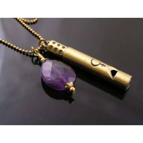 Personalised Necklace with Amethyst and Whistle