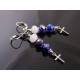 Blue Crystal and Cross Charm Earrings