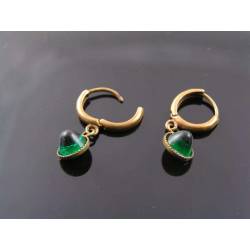 Vintage Glass Green Drop Hoop Earrings