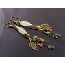 Serpentine, Gemstone and Leaf Earrings