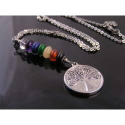 Tree of Life Necklace with Gemstones in Chakra Colours