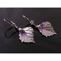 Silver Leaf Earrings with Amethyst