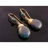 Wire Wrapped Golden Green Czech Glass Drop Earrings