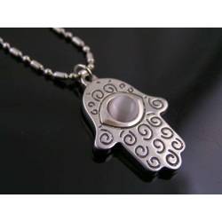 Hamsa Hand Necklace with Cat's Eye