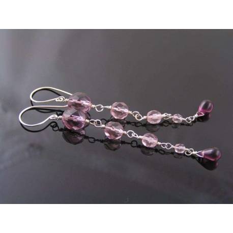 Beaded Czech Glass Earrings, Amethyst