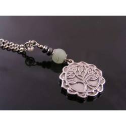 Scalloped Tree of Life Pendant with Aventurine, Hematite and Pearl