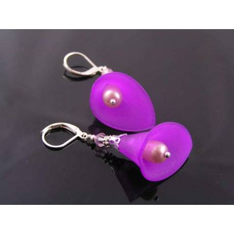 Purple Calla Lily and Pearl Earrings