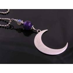 Crescent Moon Necklace with Amethyst and Labradorite