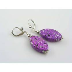 Purple Retro Earrings, Wire Wrapped