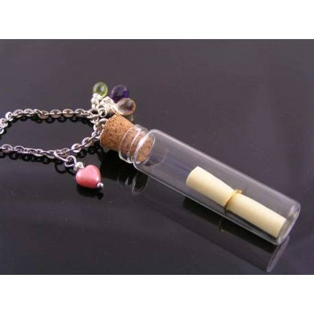 Message in a Bottle, Necklace with Amethyst, Citrine and Peridot