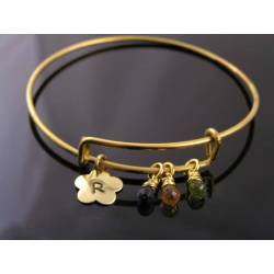 Expandable Bangle with Gemstones and Initial, Customizable