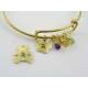 Expandable Bangle with Gemstones and Initial, Customizable