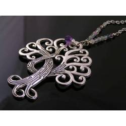 Large Tree of Life, Fluorite and Amethyst Necklace