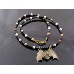 Bat Wing Necklace, Black Agate and Carnelian