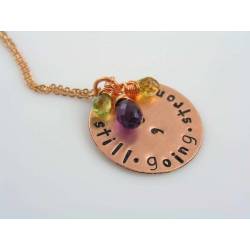 Hand Stamped Necklace, 'Still going strong' with Amethyst, Citrine and Peridot