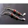 Red Bead Silver Drop Earrings