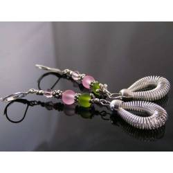 Spring Steampunk Earrings, Seaglass
