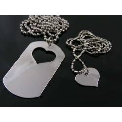 Matching Couple Necklace, Dog Tag and Heart, His and Hers Jewellery