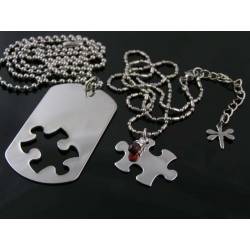 Couple Necklaces, Dog Tag and Puzzle Piece Pendants