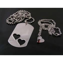 Matching Couple Dog Tag and Heart Necklaces