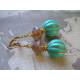 Ornate Turquoise and Gold Earrings, Light Weight Acrylic