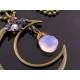 Rainbow Moonstone and Iolite Moon Charm Necklace
