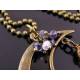Rainbow Moonstone and Iolite Moon Charm Necklace