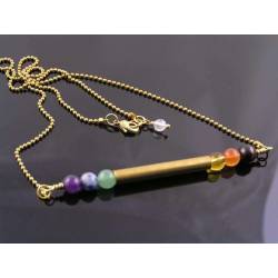 Industrial Bar Necklace with Gemstones in Chakra Colours