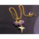 Caduceus Necklace with Purple Czech Flower and Drop Beads