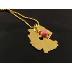 Germany Map Necklace, Antique Gold with Pink Czech Heart Charm