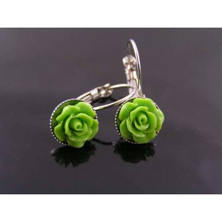 Black Flower Earrings, Sleeper Style