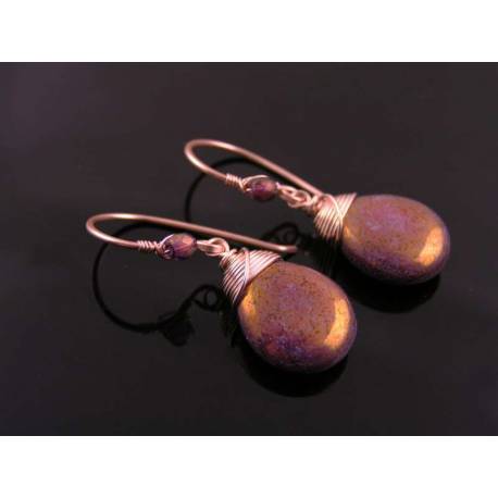 Wire Wrapped Shiny Drop Earrings in Rose Gold